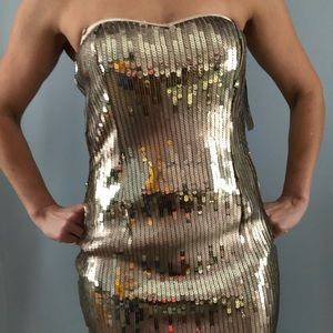 Gold Sequin strapless dress. NWT!